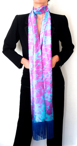'Tie me up tie me down' fringed silk Lilith Jardine print scarf