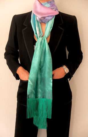 'Tie me up tie me down' fringed silk Astarte print scarf